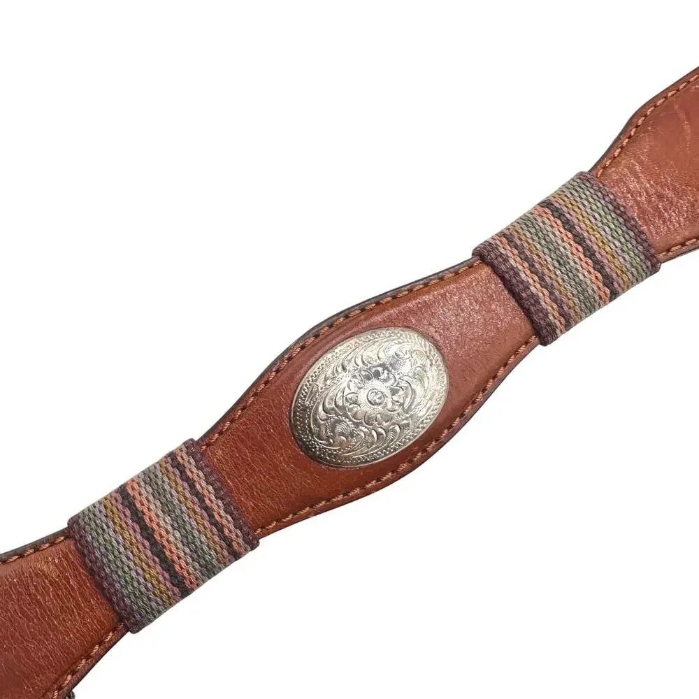 Silver Creek | Men | Vintage Banded Western Silver Medallion Leather Belt | 36